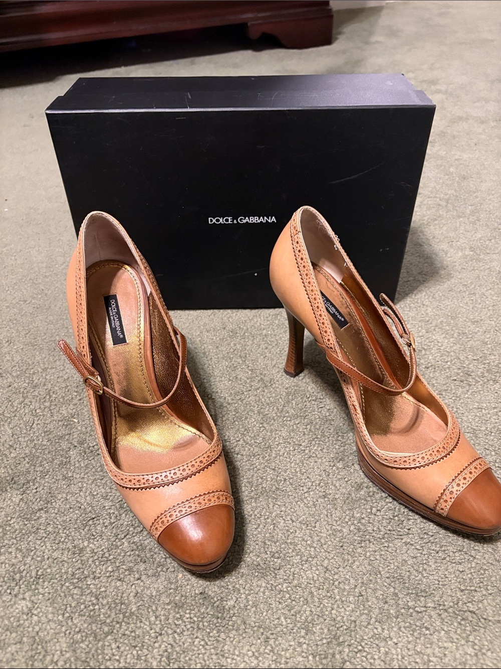 Dolce & Gabbana Tan Leather Mary Jane High Heels